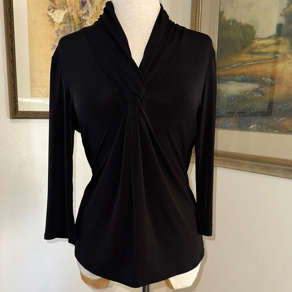 GRACE Black Knotted Front Women's Top Size Large